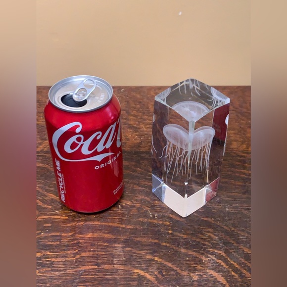 3D Jellyfish Etched Solid Faceted Lead Crystal Decorative Paperweight - Picture 8 of 16